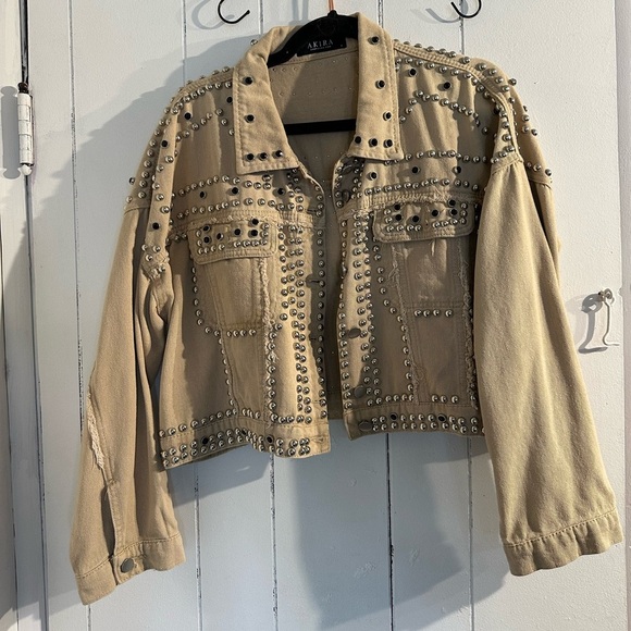 AKIRA Tan Jean Fabric with Silver and Black Accent Studs embellished all over. - Picture 1 of 8